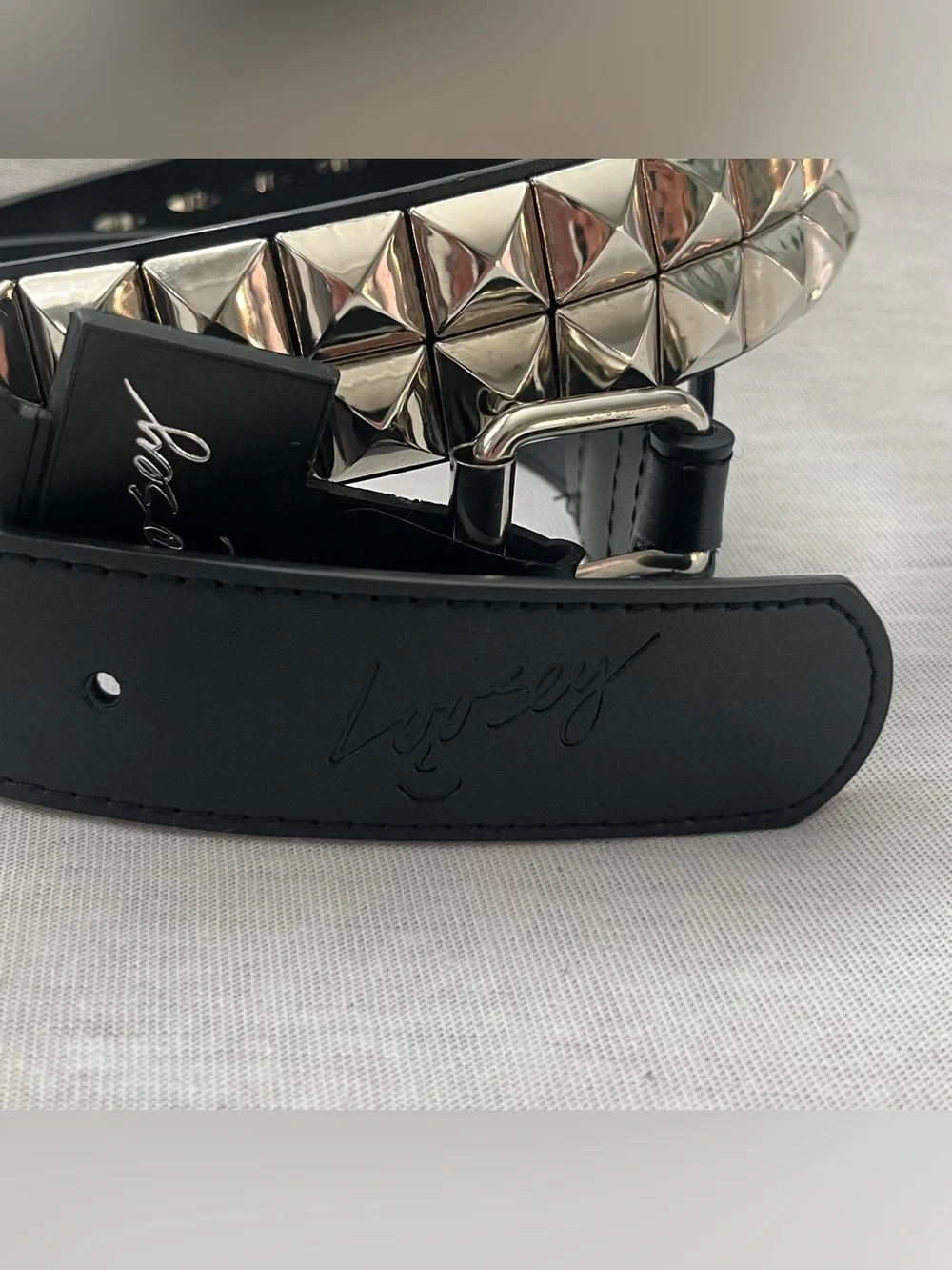 Loosey Studded Pyramid Belt Black Faux Leather with Silver Hardware